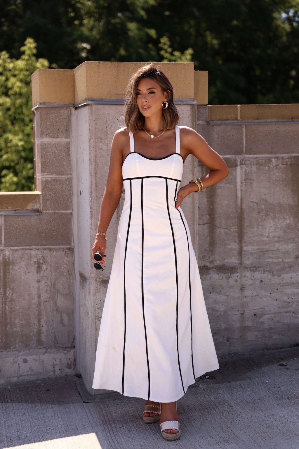 White and black trim detail maxi dress