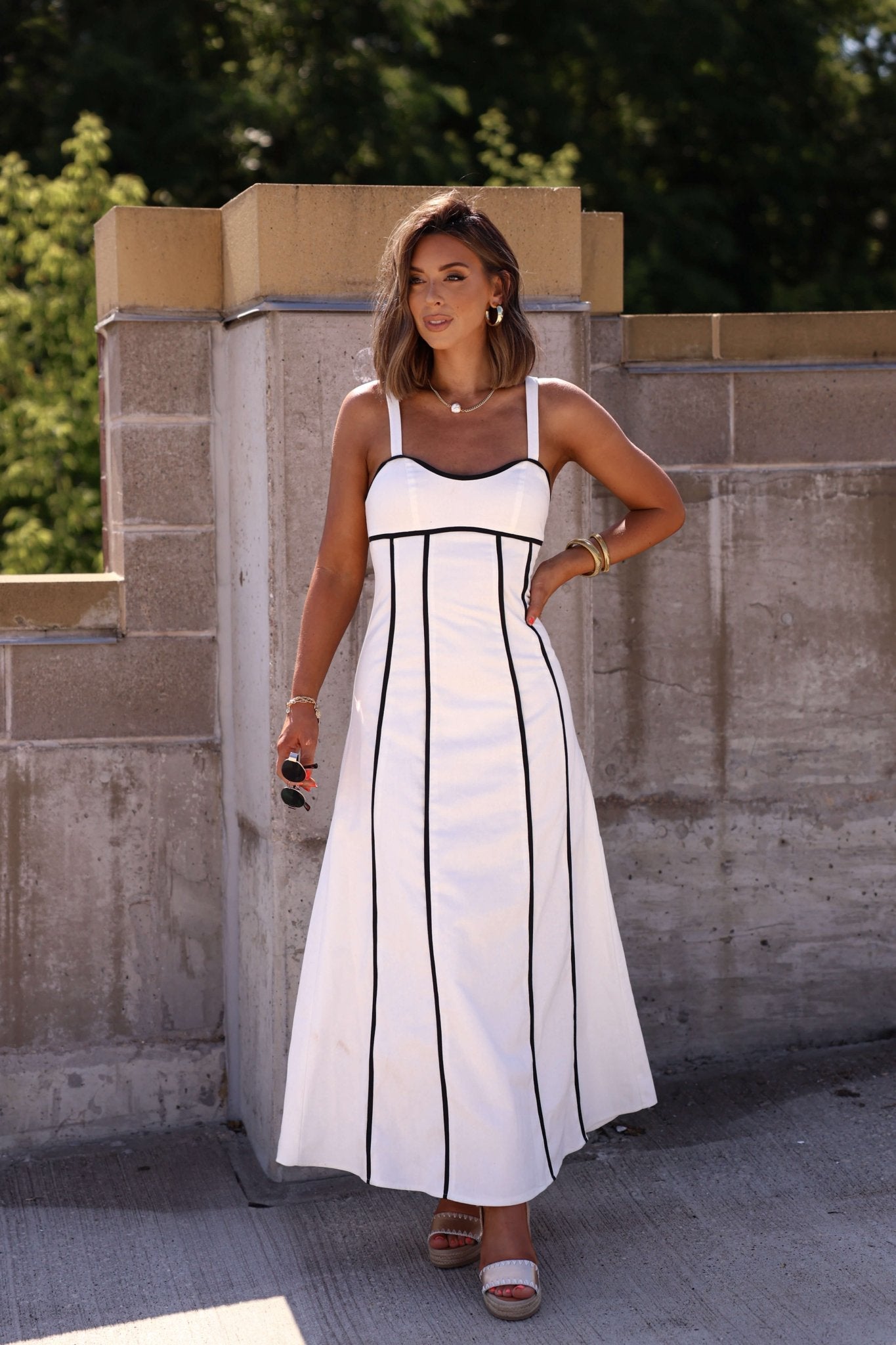 White and black trim detail maxi dress