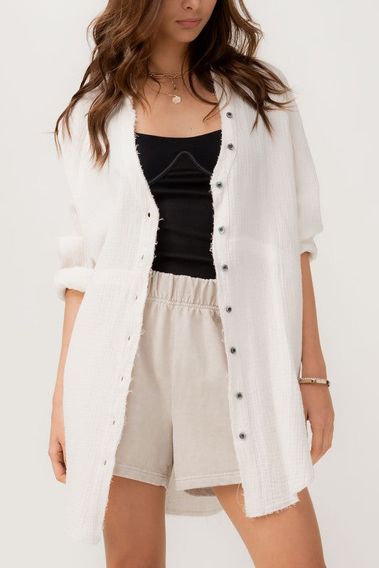 Soft White Button Down Oversized Shirt - Summer at Payton's Online Boutique