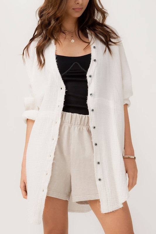 Soft White Button Down Oversized Shirt - Summer at Payton's Online Boutique