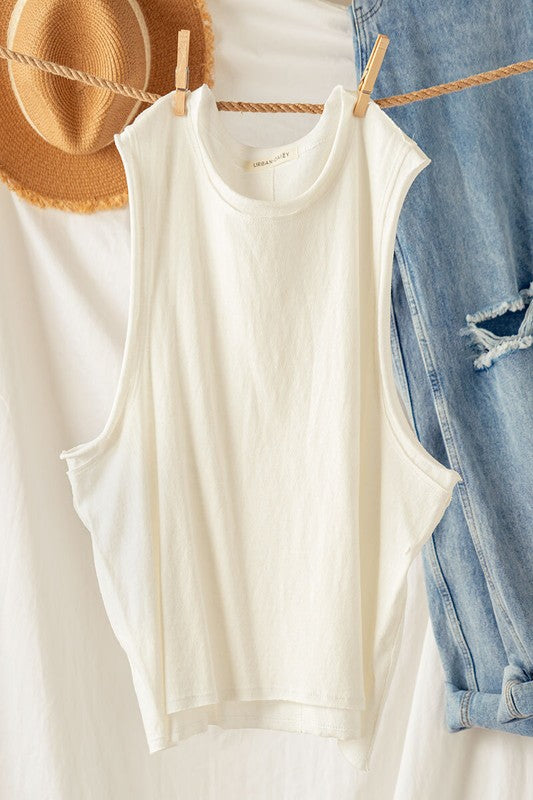 Garmet Wash Raw Hem Sleeveless Crop Top - Summer at Payton's Online Boutique