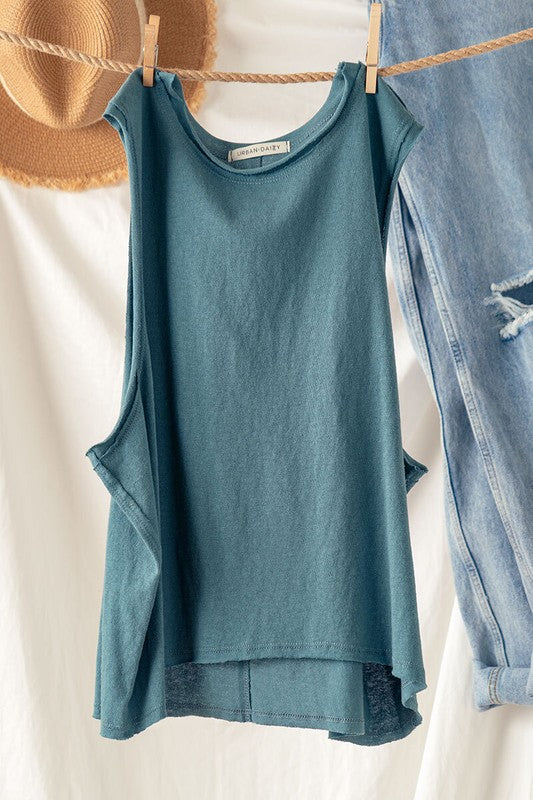 Garmet Wash Raw Hem Sleeveless Crop Top - Summer at Payton's Online Boutique