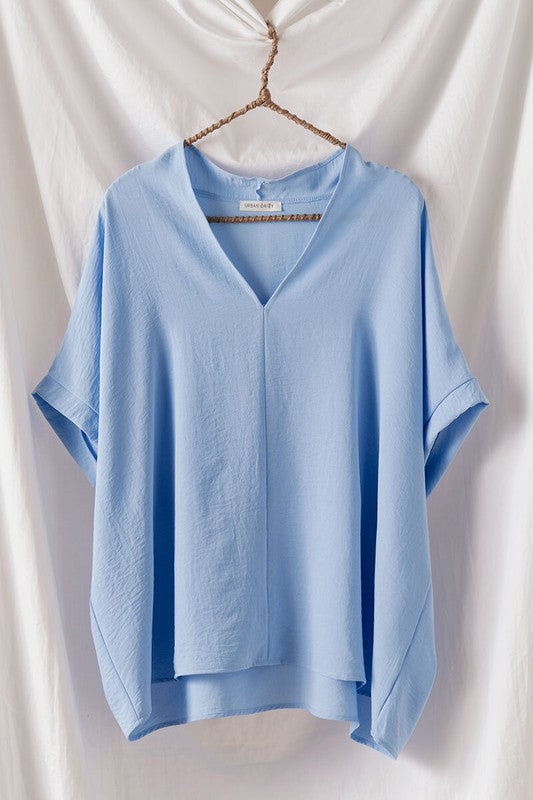 Oversized V-Neck Short Sleeve Top - Summer at Payton's Online Boutique
