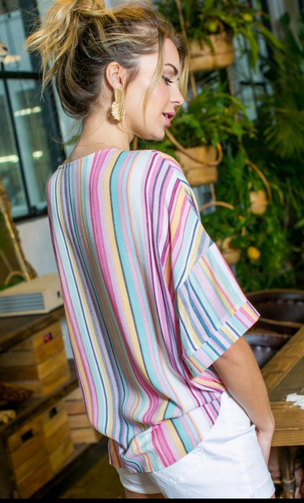 Button down tie front high low top-multi colored - Summer at Payton's Online Boutique
