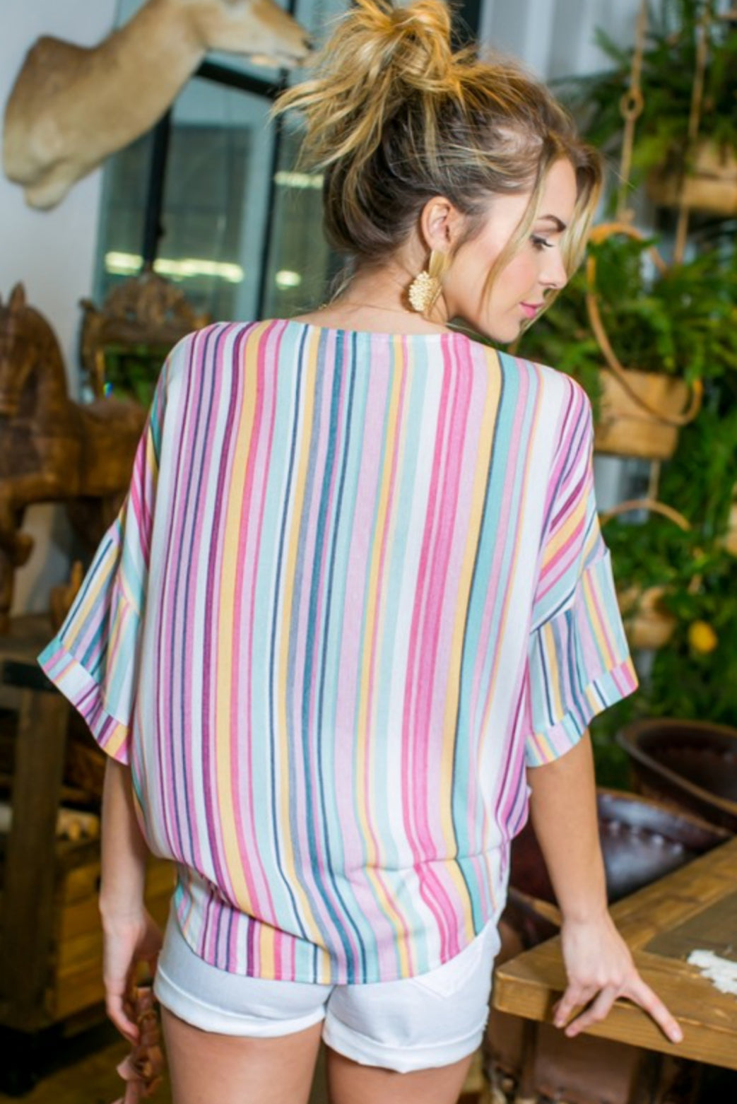 Button down tie front high low top-multi colored - Summer at Payton's Online Boutique