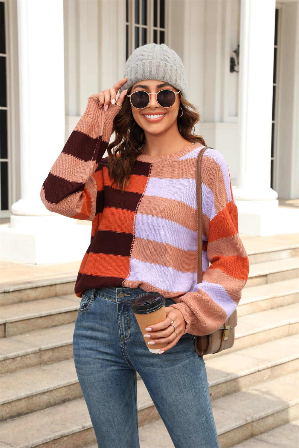Tap Reduktion humane Round Neck Long Sleeve Color Block Dropped Shoulder Pullover Sweater –  Summer at Payton's Online Boutique