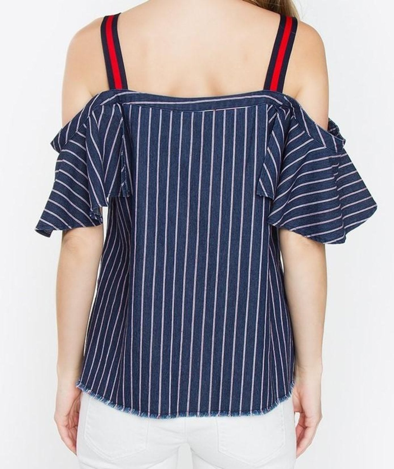 Antonella Stripe Denim Ruffle Top - Summer at Payton's Online Boutique