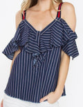 Antonella Stripe Denim Ruffle Top - Summer at Payton's Online Boutique
