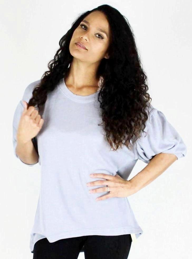 Elastic Trim Casual Top in Light Blue - Payton's Online Boutique