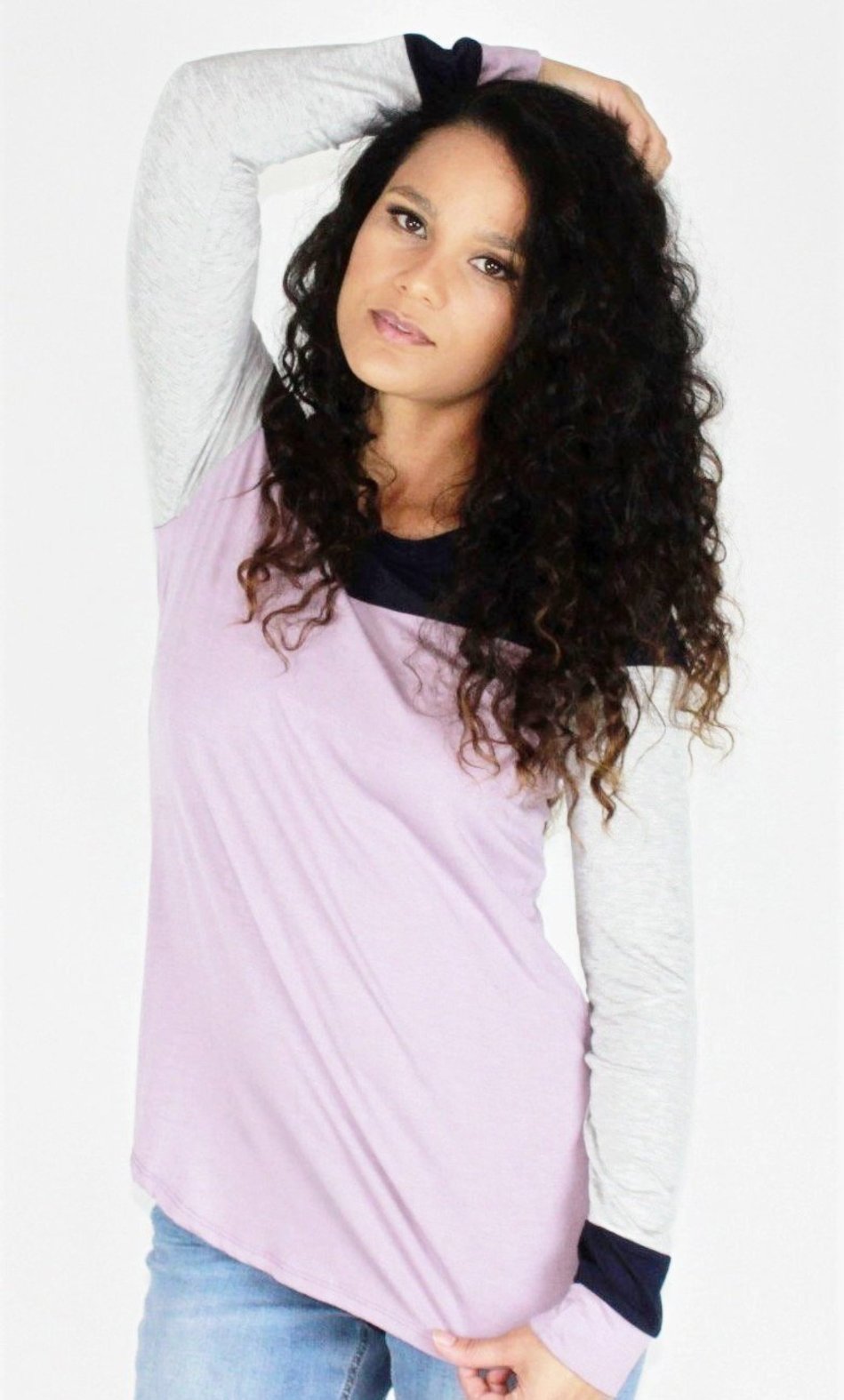 Lavender & Navy Colorblock Long Sleeve Top - Payton's Online Boutique