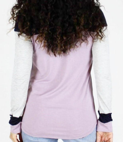 Lavender & Navy Colorblock Long Sleeve Top - Payton's Online Boutique