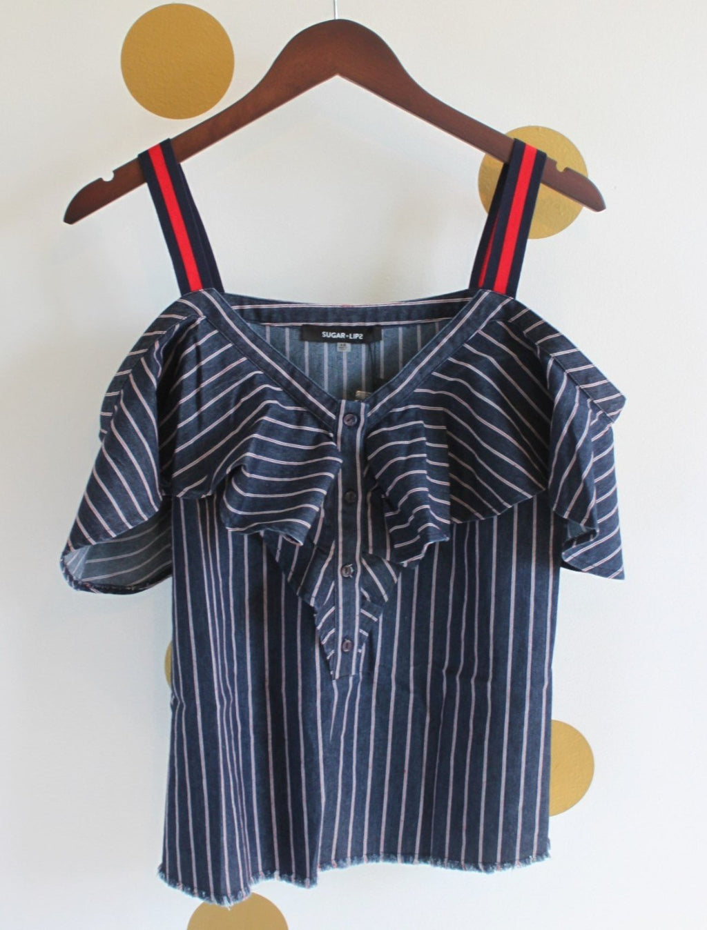 Antonella Stripe Denim Ruffle Top - Summer at Payton's Online Boutique