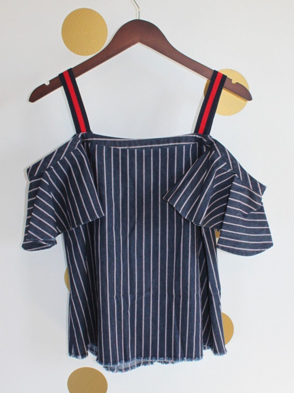 Antonella Stripe Denim Ruffle Top - Summer at Payton's Online Boutique