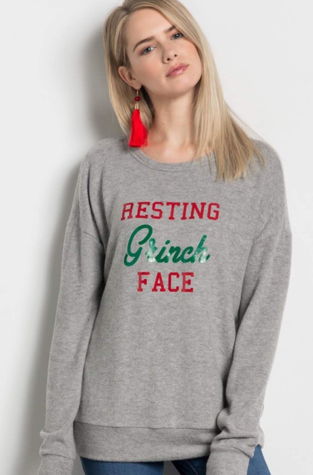 Resting Grinch Face Long Sleeve Top - Payton's Online Boutique