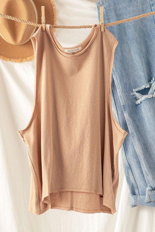 Garmet Wash Raw Hem Sleeveless Crop Top - Summer at Payton's Online Boutique