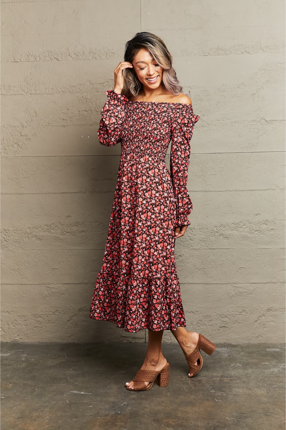 Off shoulder floral maroon dress - Summer at Payton's Online Boutique