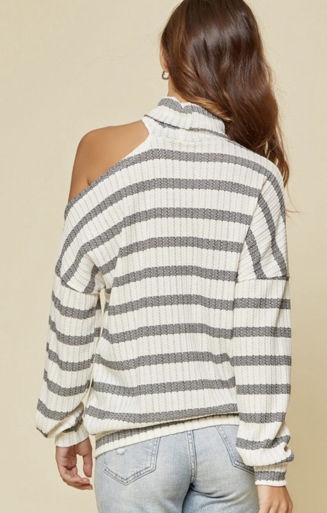 Sexy Shoulder Striped Turtleneck Top- PLUS - Summer at Payton's Online Boutique
