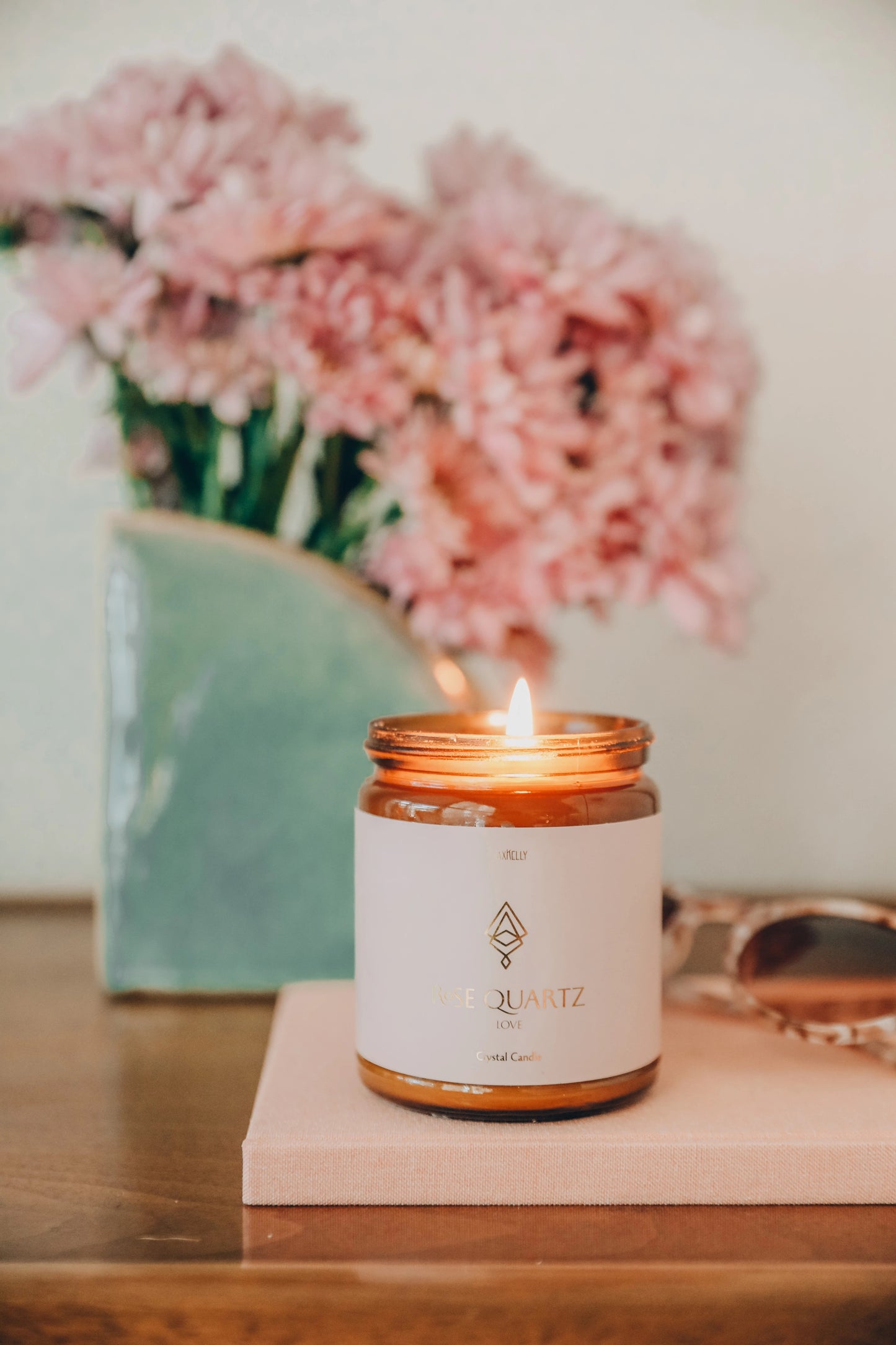 Amber Crystal Candle - Rose Quartz - Summer at Payton's Online Boutique